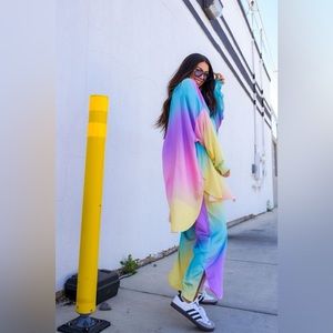 LALA ORIGINAL: Lala Satin Playsuit in Rainbow Daydream in Medium